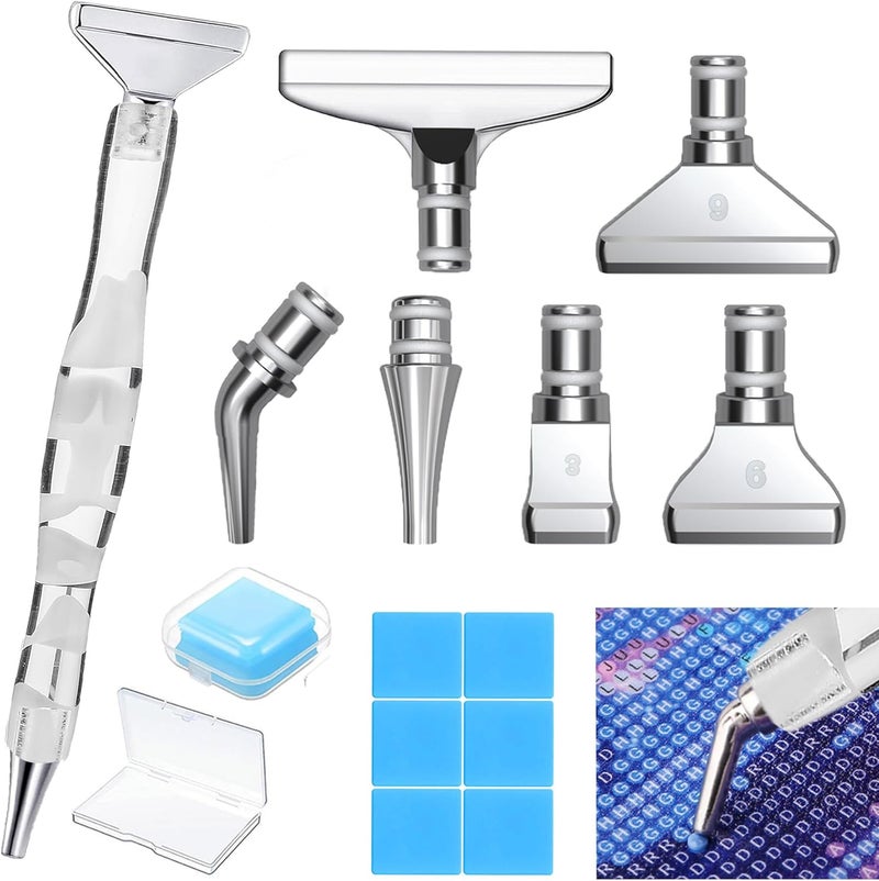 Heyseri Ergonomic Diamond Painting Art Pens, Diamond Painting Accessories Kits with Steel Metal Tip, 5D Art Tools Accessories Pen for Craft Nail(White Silver) - Image 1